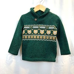 Jumping Bean's Toddler Green Shawl Collar Sweater Fleece Bears, Size 18 mos